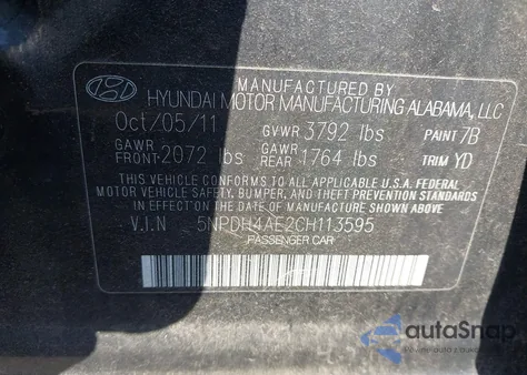 2012 Hyundai Elantra Gls/Limited z USA, uszkodzony, nr VIN 5NPDH4AE2CH113595